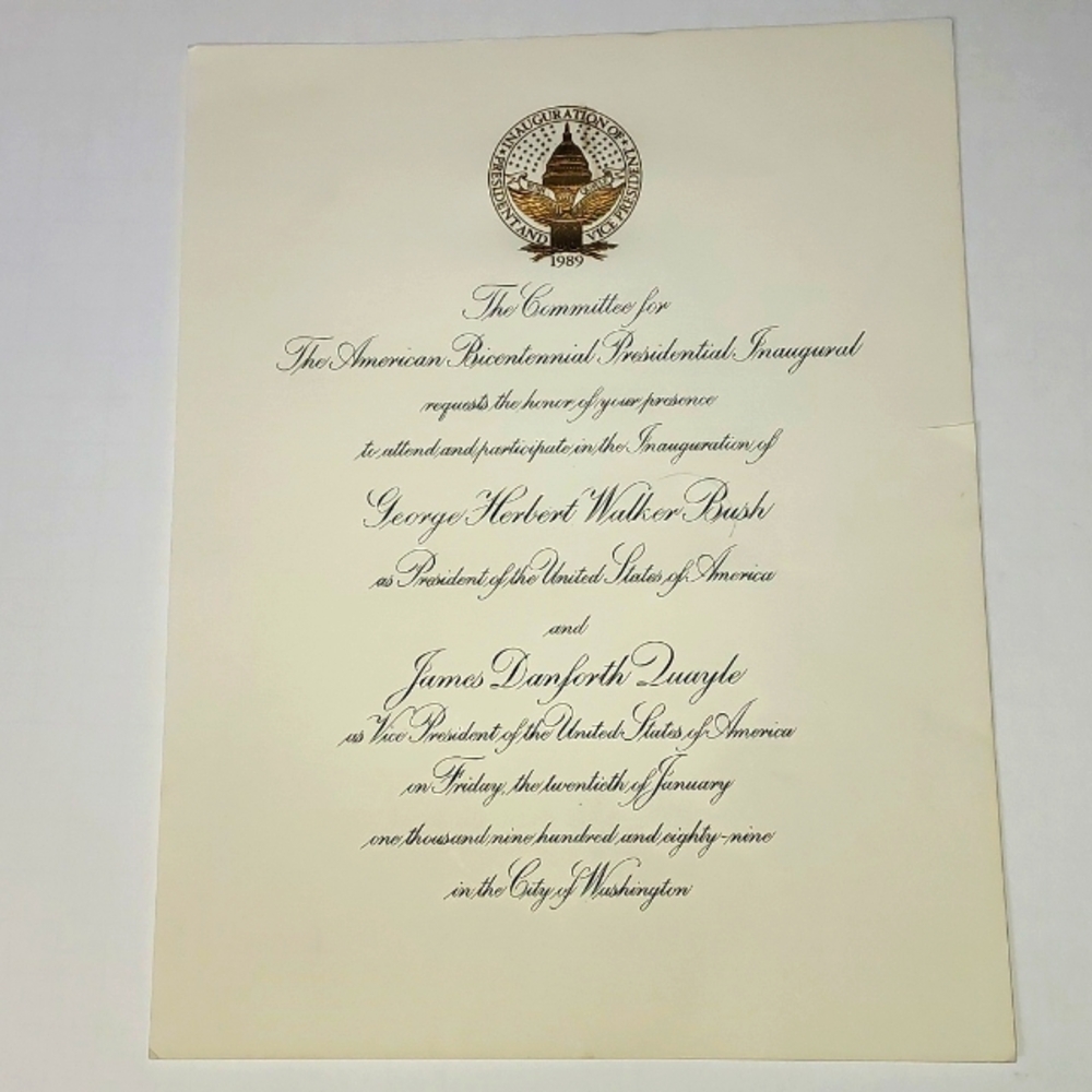 1989  American Bicentennial Presidential Inauguration Inv. 2 Pc BUSH & QUAYLE